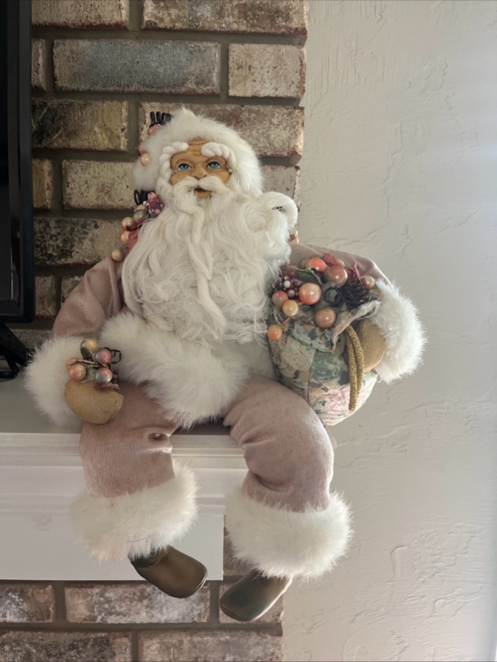Victorian Style Sitting Pink Santa Vintage Holiday Christmas
